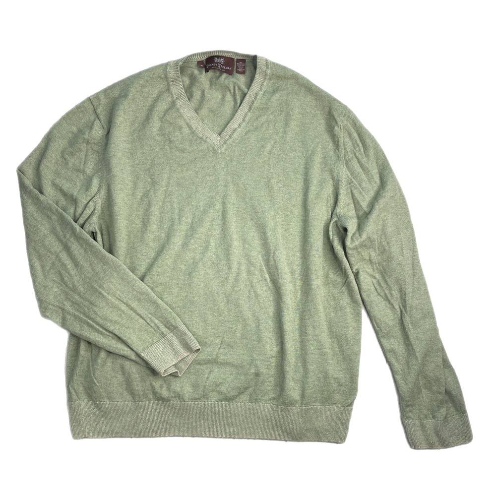 Hickey Freeman Mens V Neck Sweater Long Sleeve Green Cotton Pullover